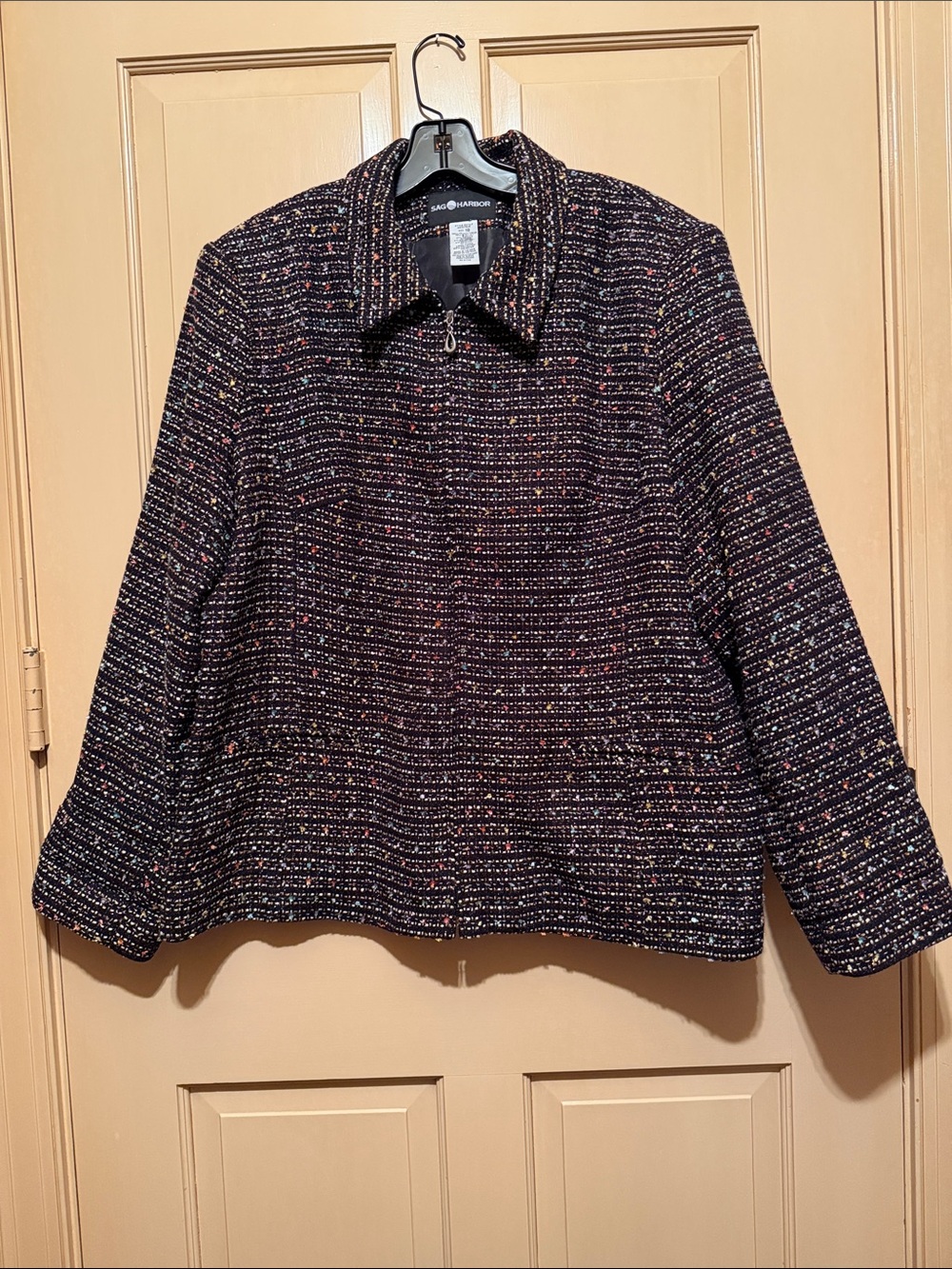 Sag Harbor Navy Multicolor Flecked Tweed Zip Jacket